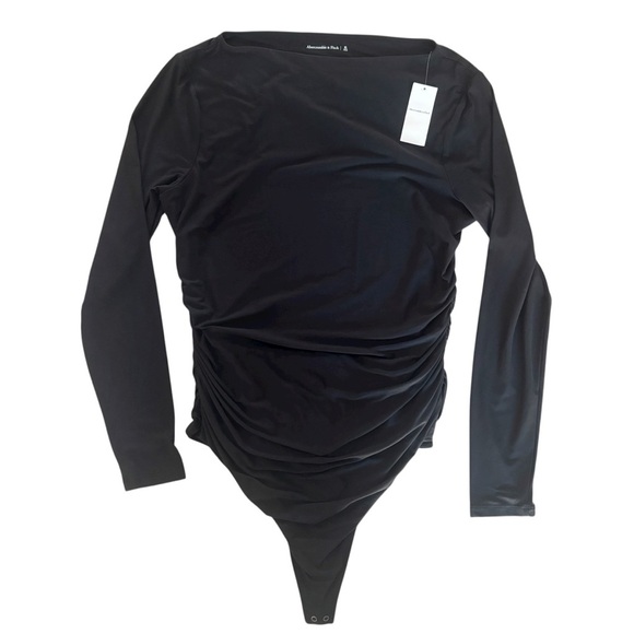 Abercrombie & Fitch Tops - Abercrombie & Fitch Black Ruched Long Sleeve Bodysuit Size XL